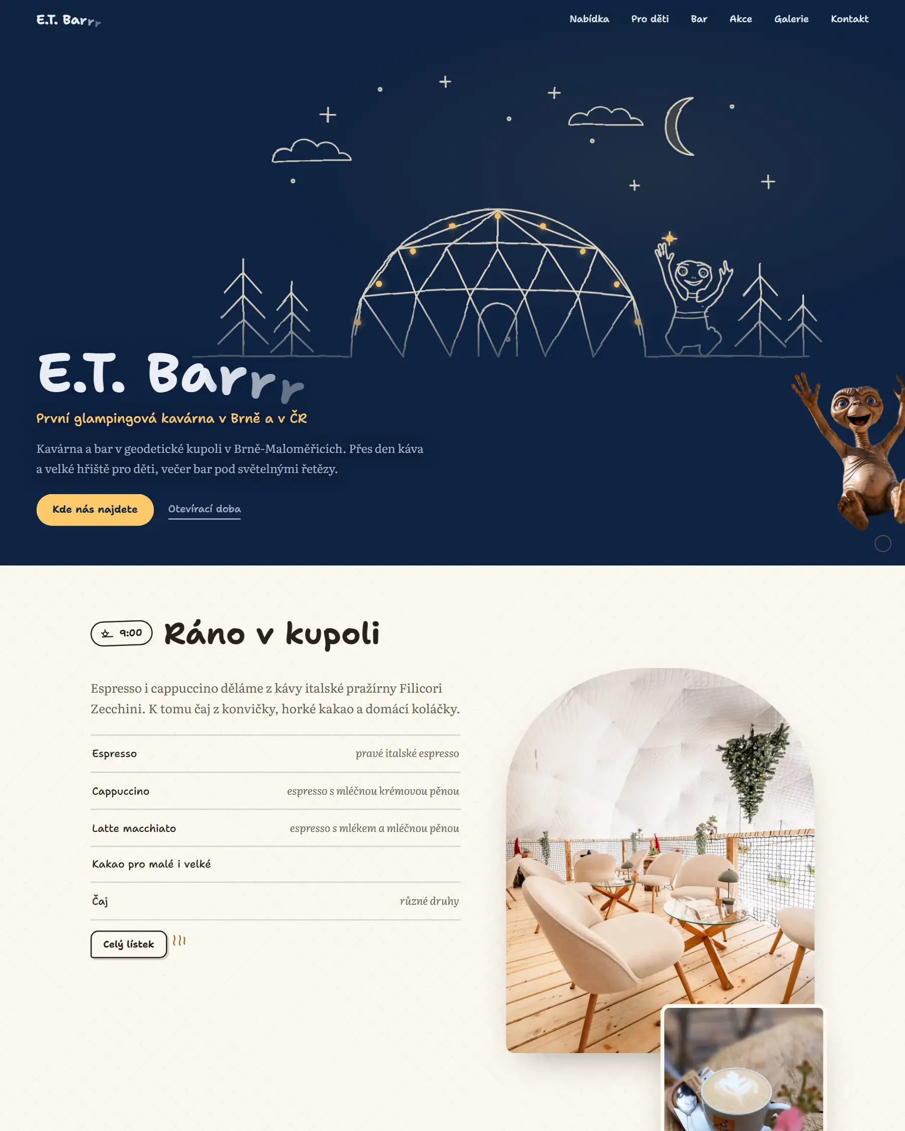 Home page of E.T. Barrr - cafe and bar in a geodesic dome