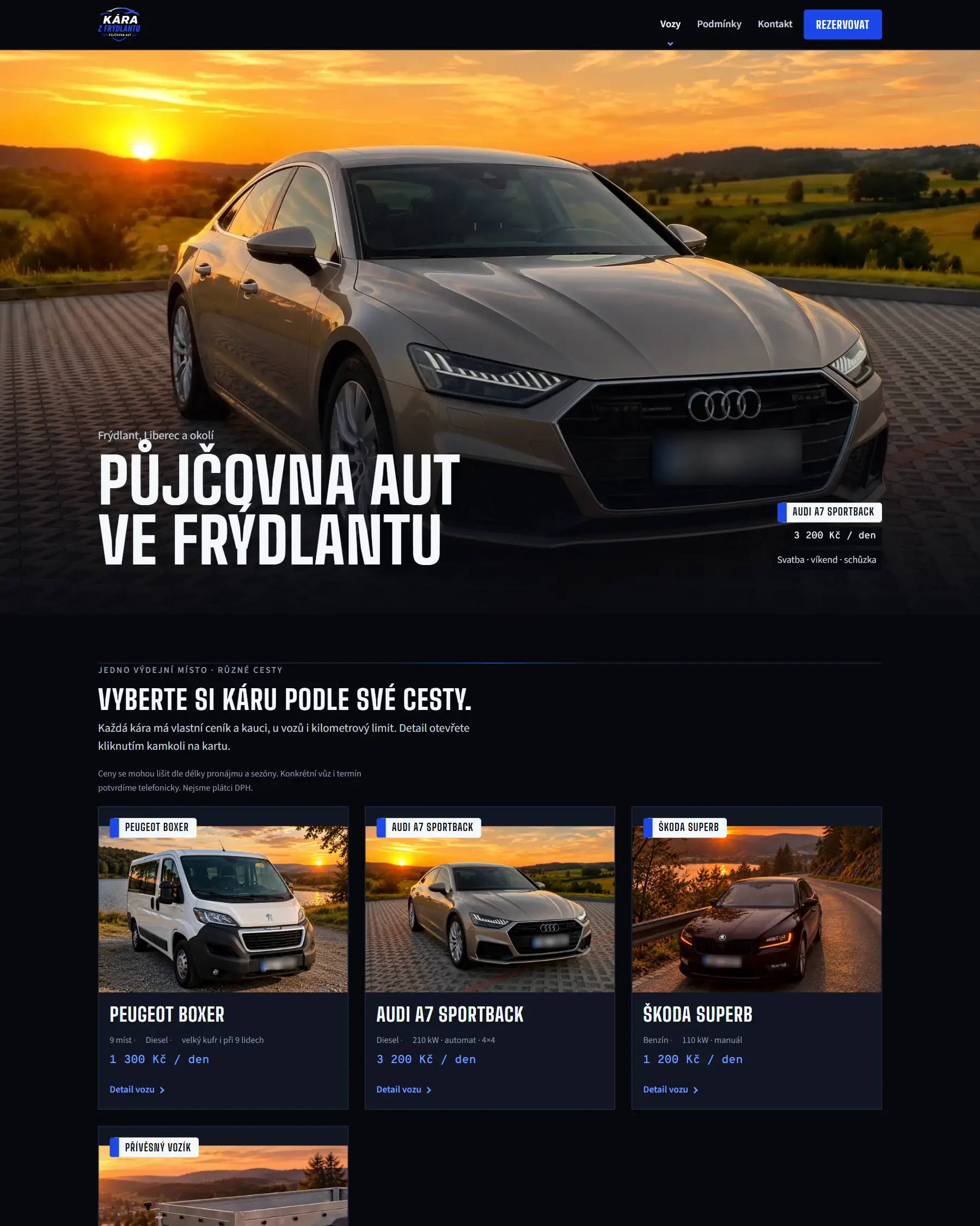 Home page of karafrydlant.cz - car rental