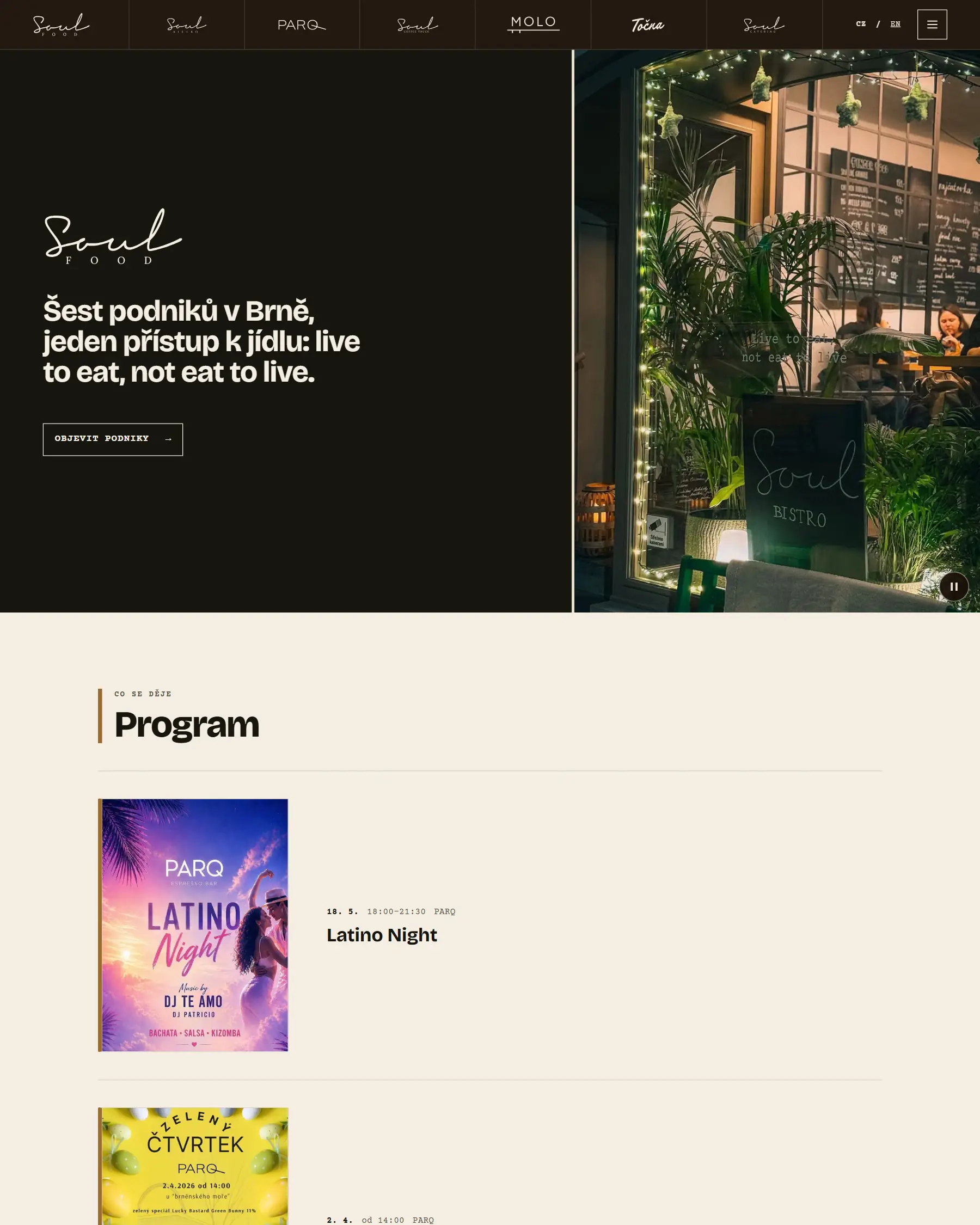 Home page of the Soul Food group website