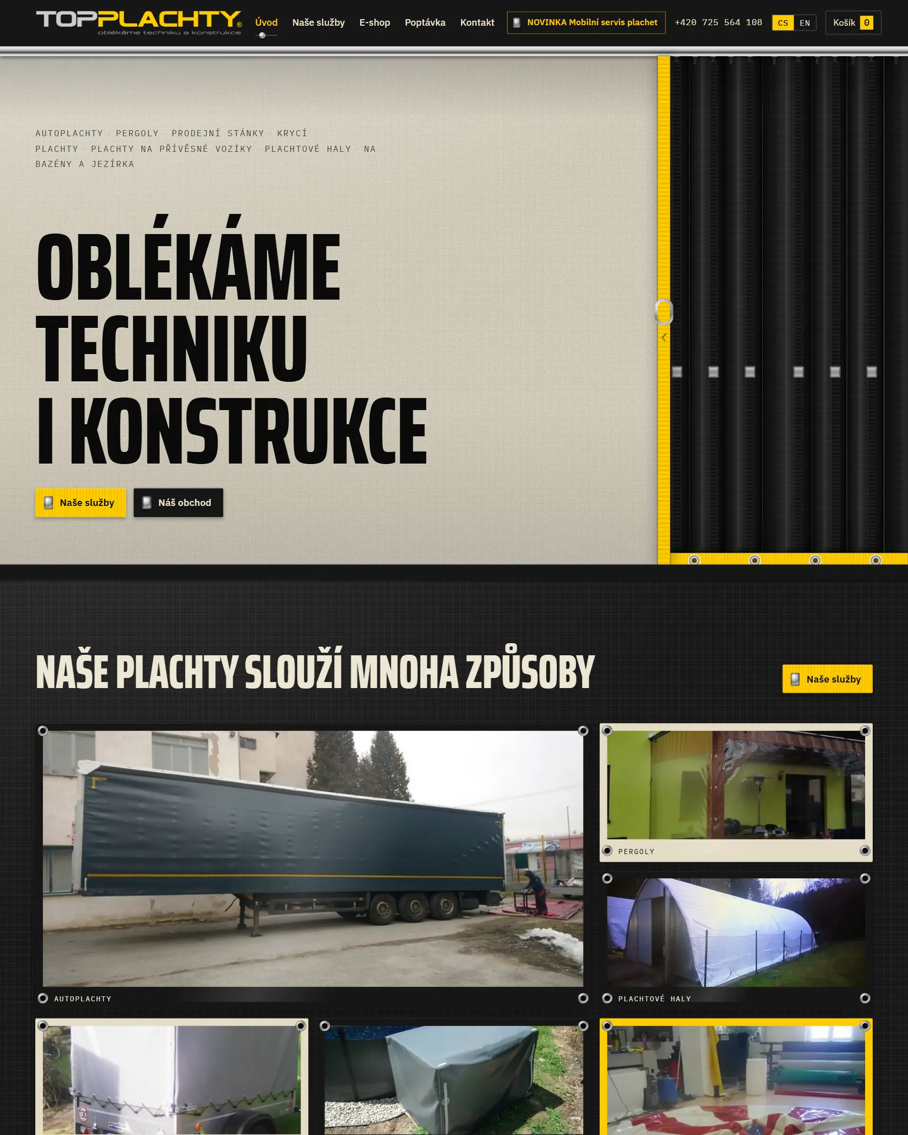 Home page of topplachty.cz - tarpaulin manufacturer