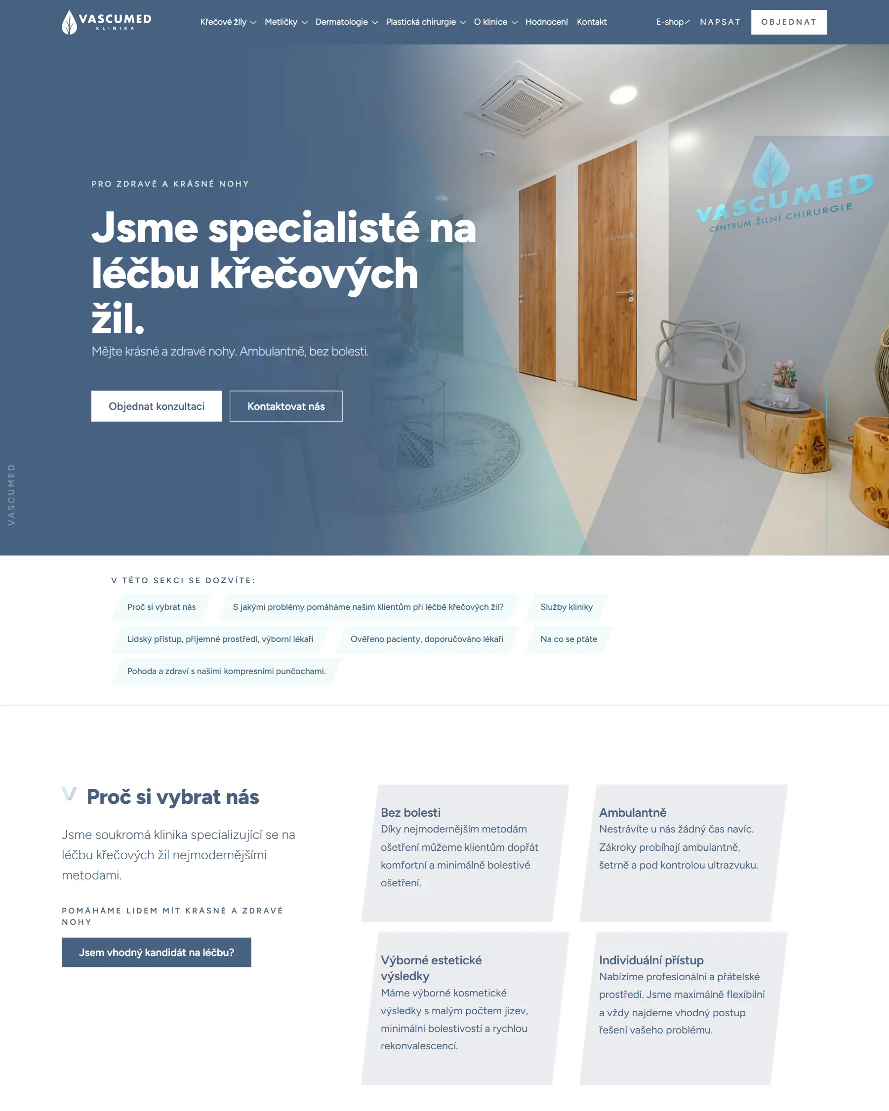 Home page of the new Vascumed clinic website